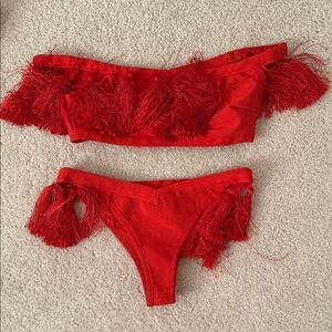 Fashion Nova Vibrant Red Fringe Bikini